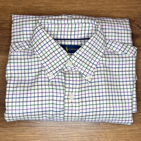 Ralph Lauren Men’s Small Ivory Checkered Long Sleeve Cotton Button Down Shirt - Picture 6 of 9
